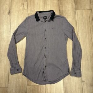 Mens Armani Exchange Gray Black Striped Button Down Shirt Large Long Sleeve